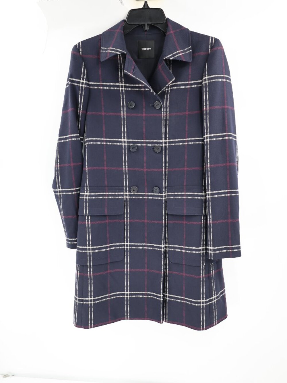 Theory Coat Womens P Abla Plaid Double Breasted Long Blazer career casual lined